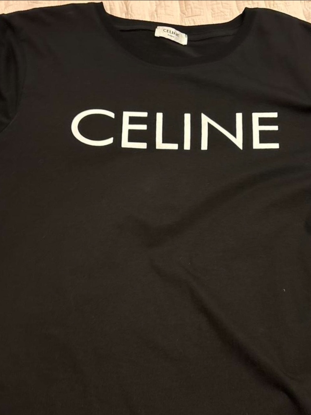 Celine Black T-Shirt with White Logo